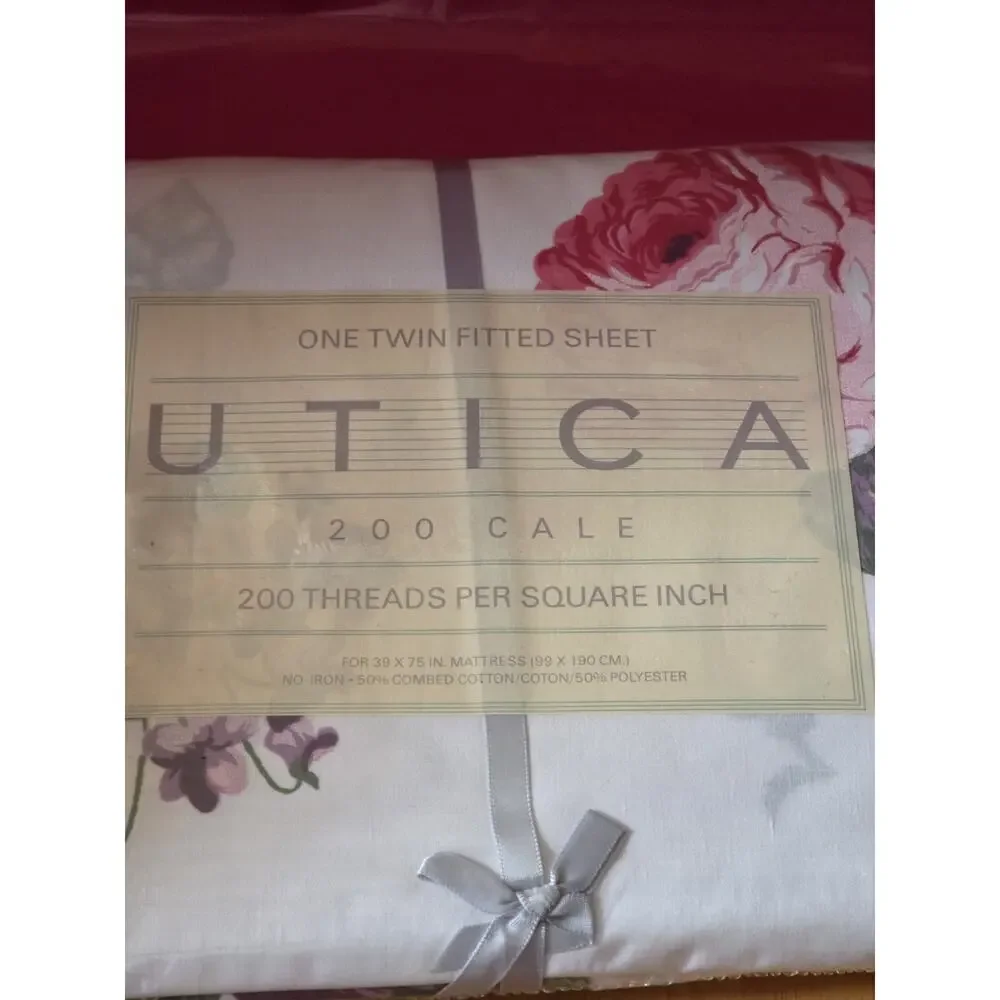 Vtg Utica 200 Cale Cotton Fitted Twin Sheet Floral Pattern